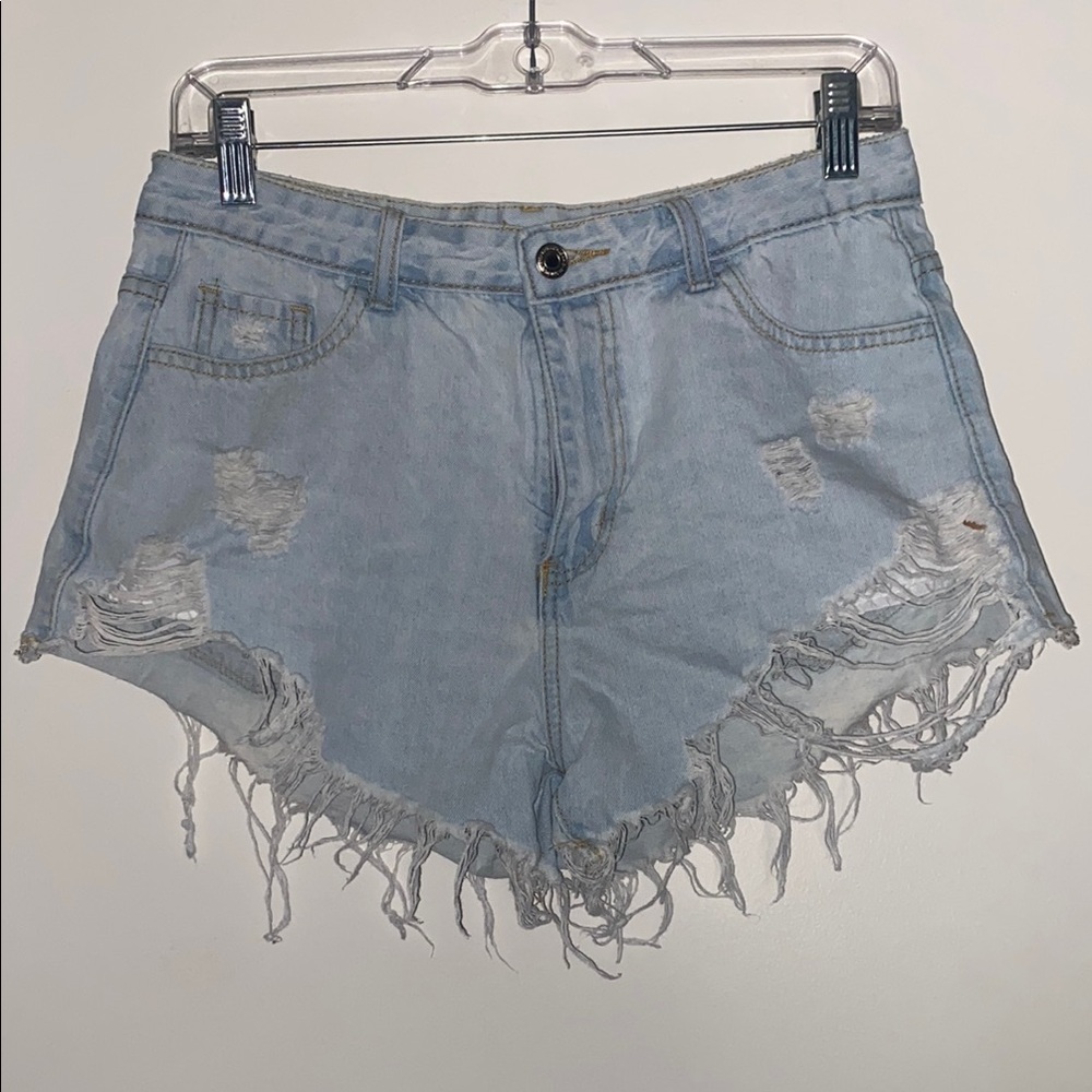 SHEIN Blue Jean Shorts Distressed Frayed Hem